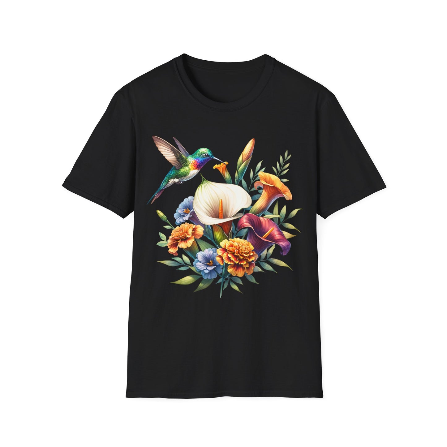 Hummingbird & Flowers Unisex Softstyle T-Shirt