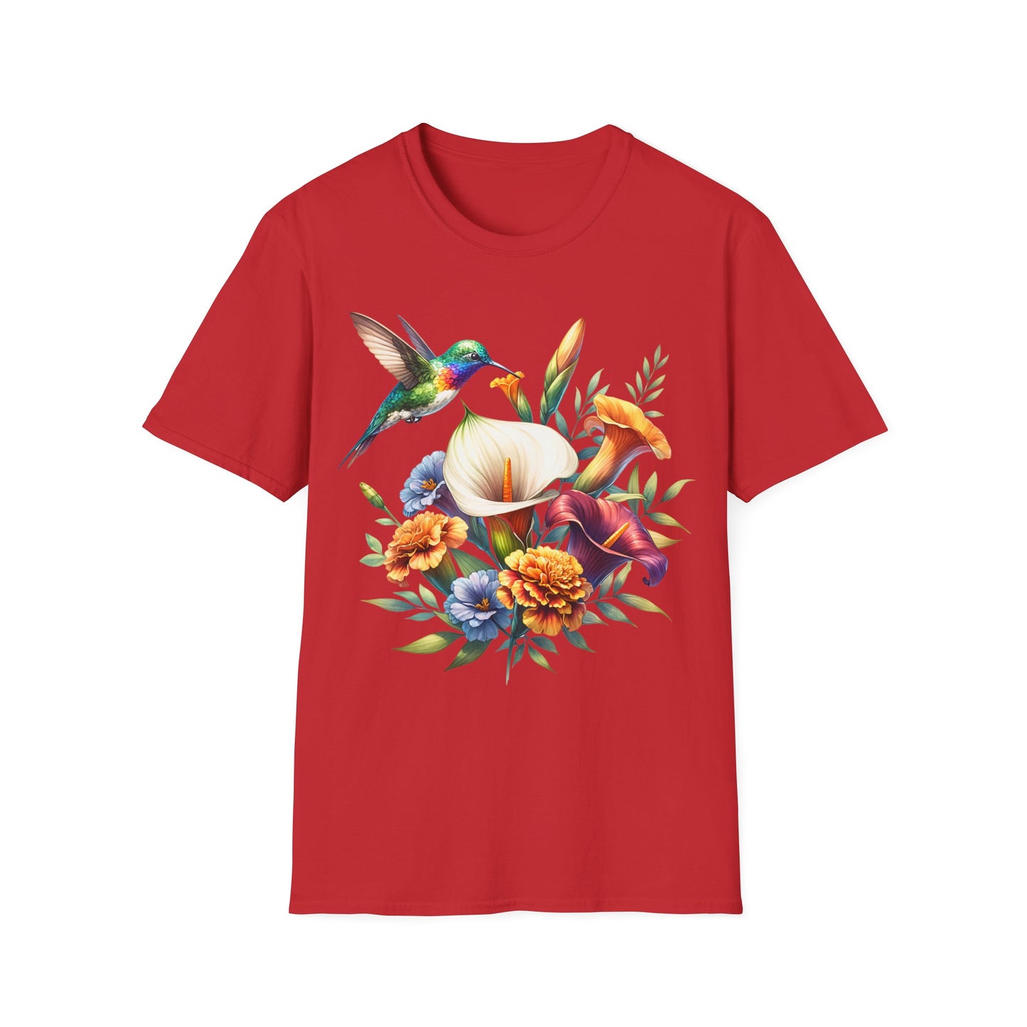 Hummingbird & Flowers Unisex Softstyle T-Shirt