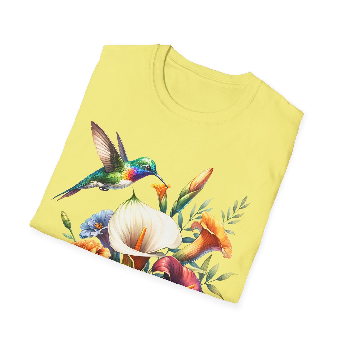 Hummingbird & Flowers Unisex Softstyle T-Shirt