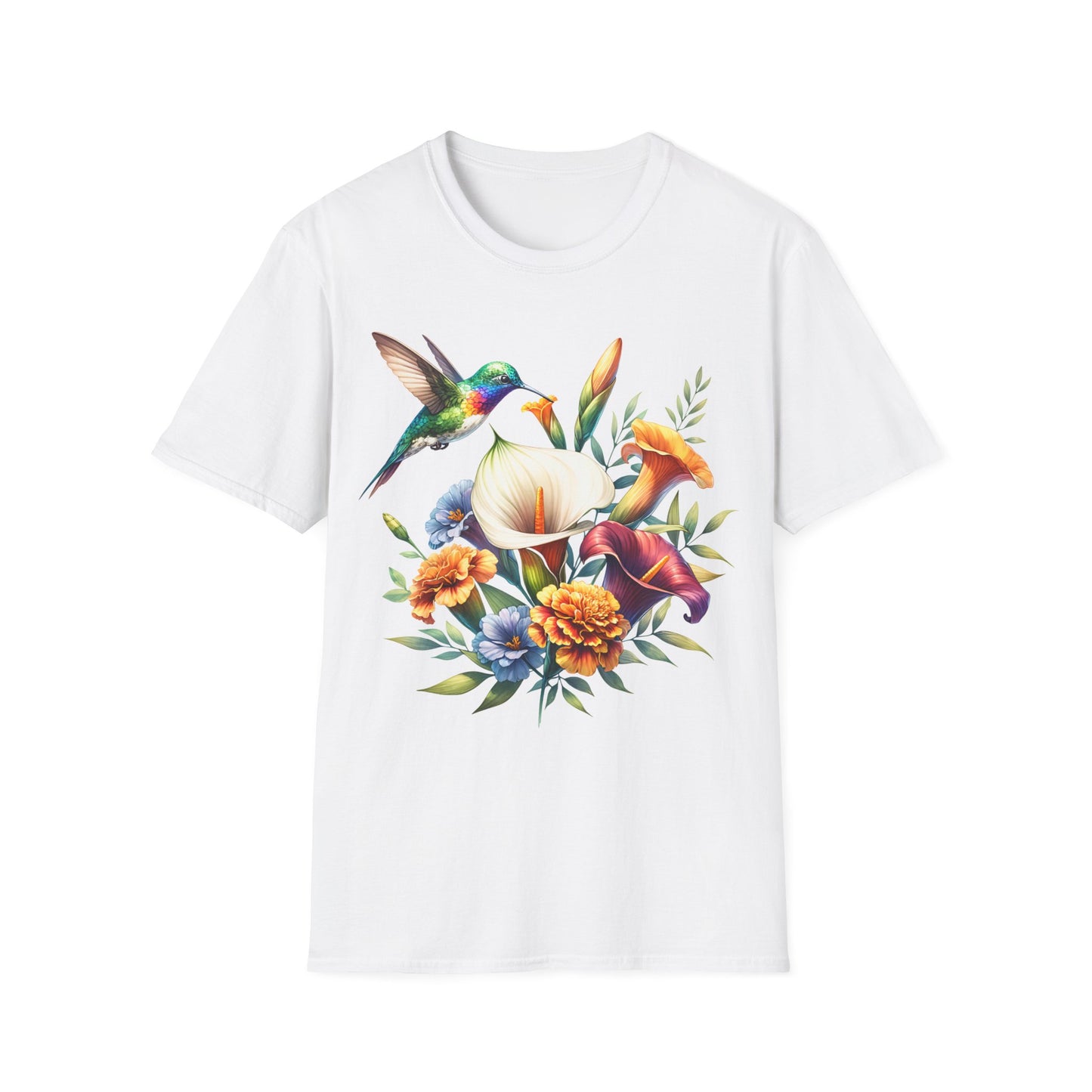 Hummingbird & Flowers Unisex Softstyle T-Shirt