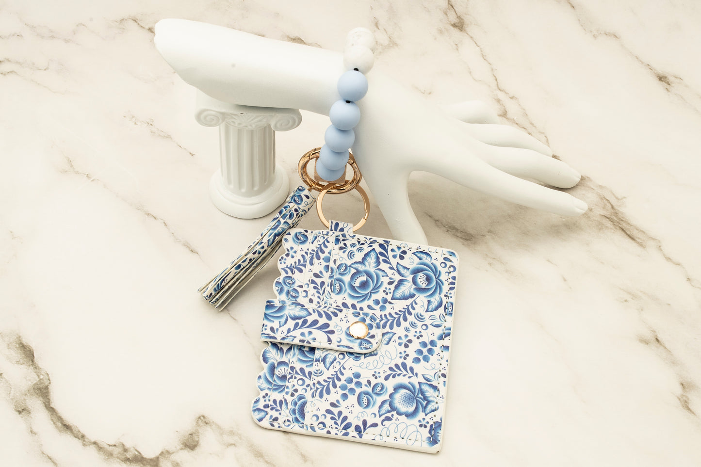 Blue Floral Silicone Wristlet with Wallet