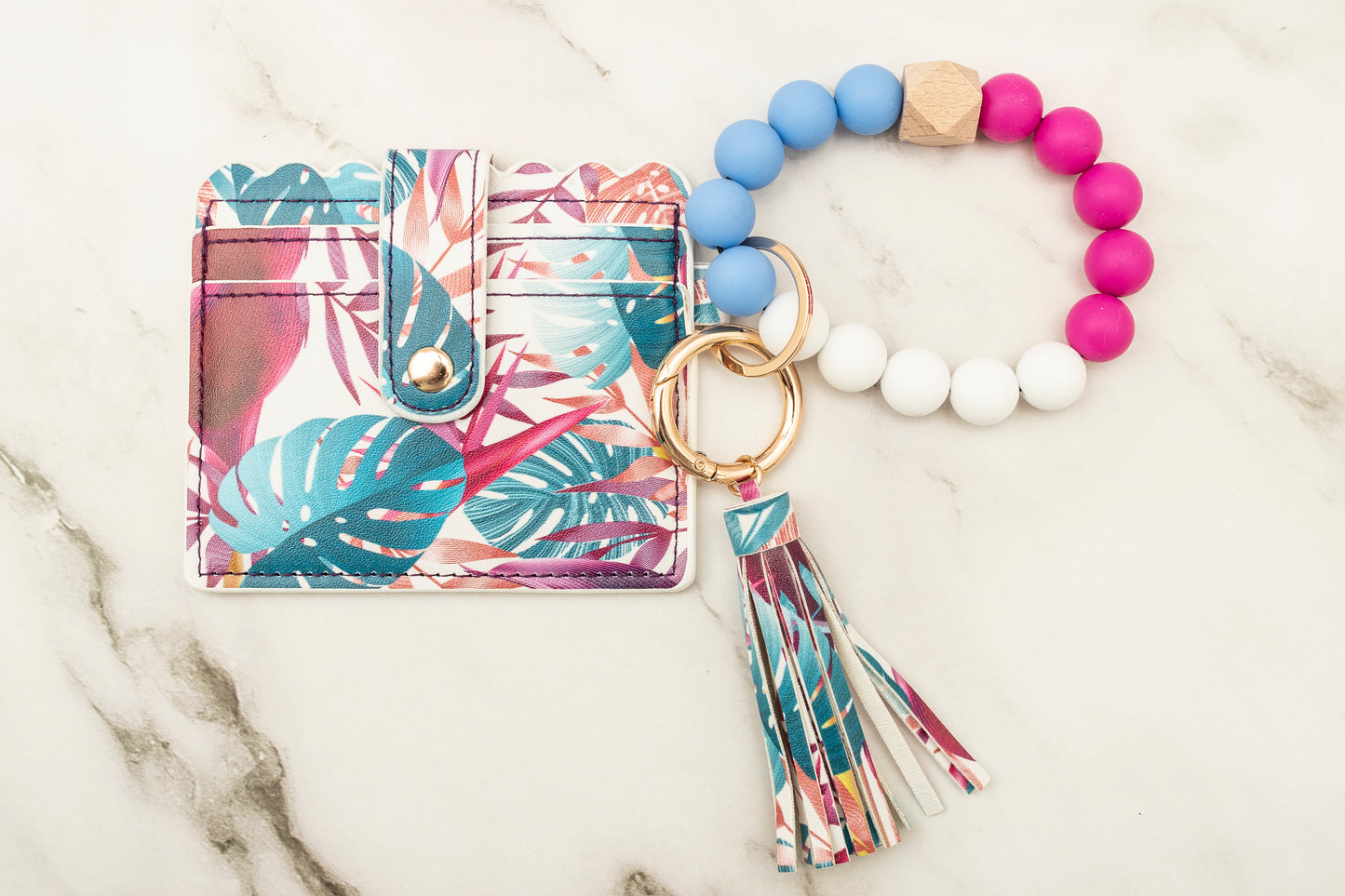 Blue Monstera Silicone Wristlet with Wallet