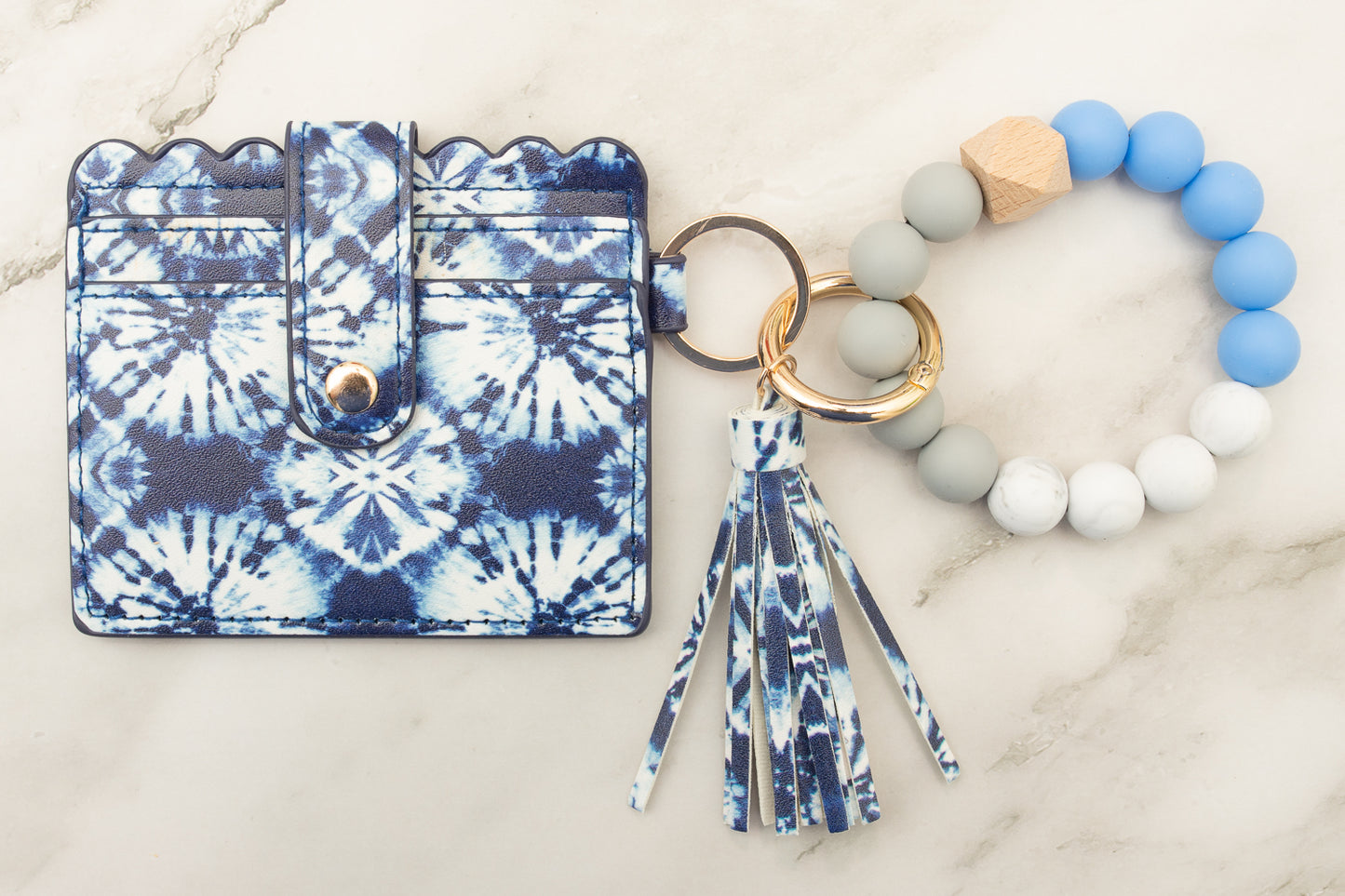 Blue Tie Dye Silicone Wristlet with Wallet