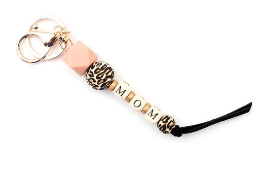 Mom Leopard Beaded Keychain