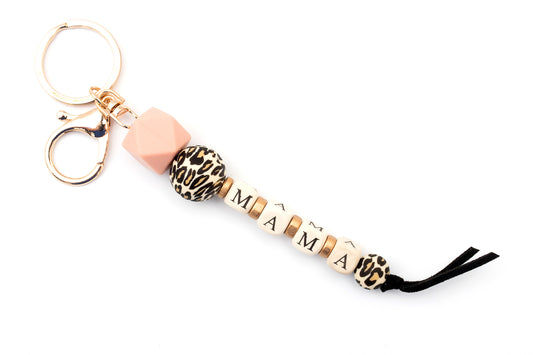 Mama Leopard Beaded Keychain