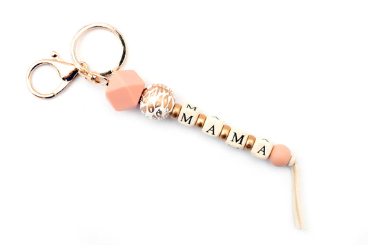 Mama Gold Leopard Beaded Keychain