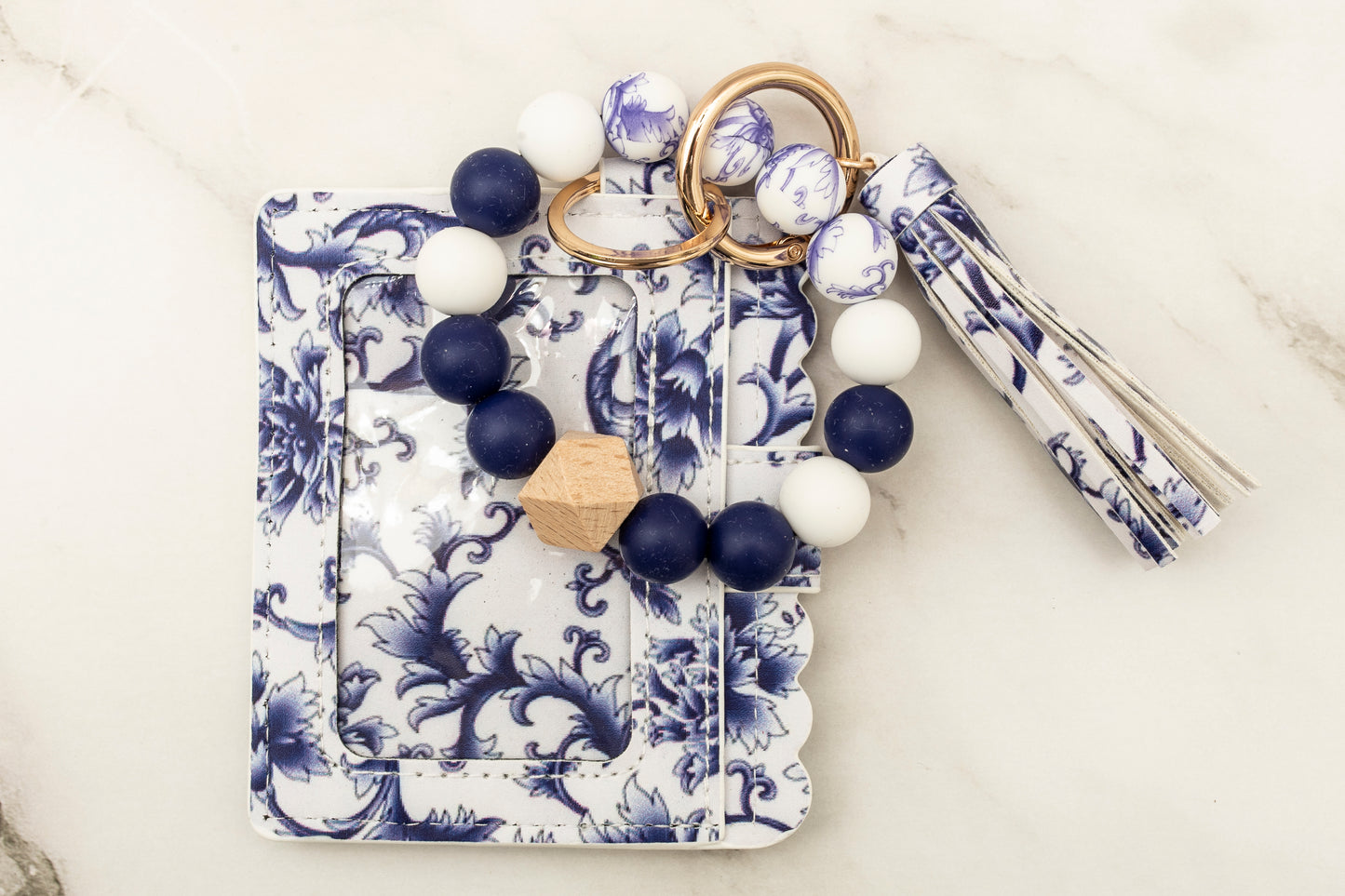 Deep Blue Floral Silicone Wristlet with Wallet