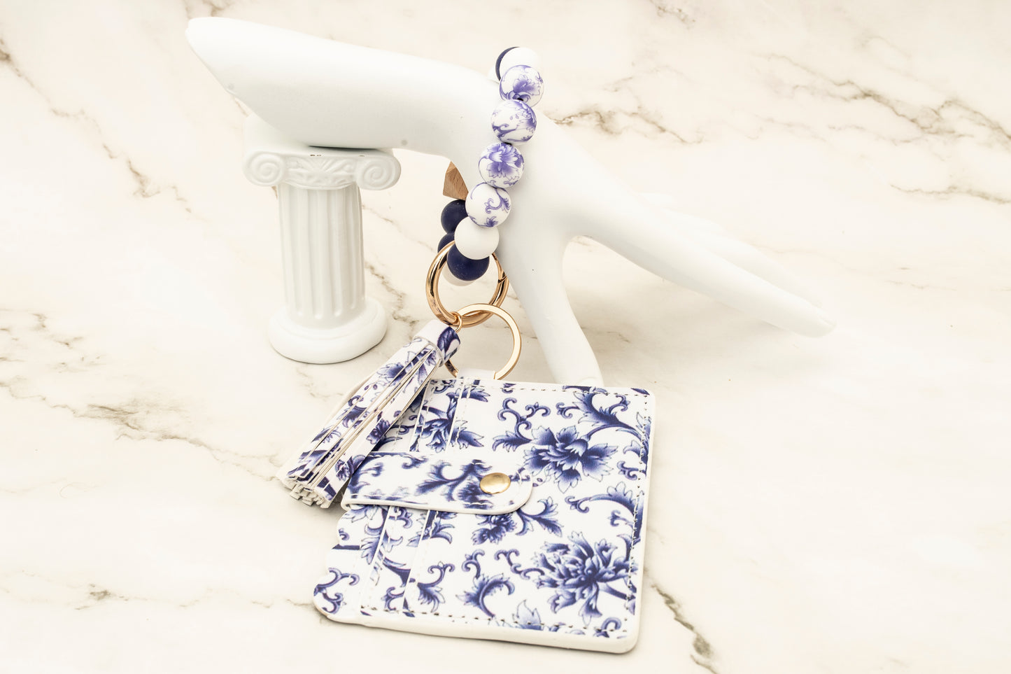 Deep Blue Floral Silicone Wristlet with Wallet