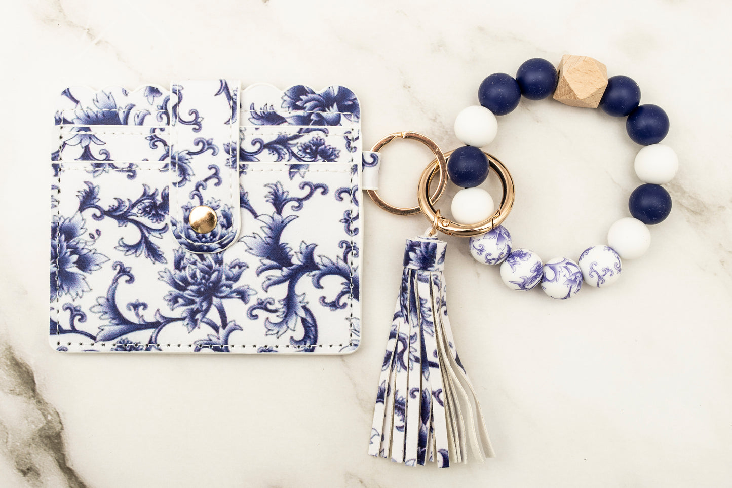 Deep Blue Floral Silicone Wristlet with Wallet