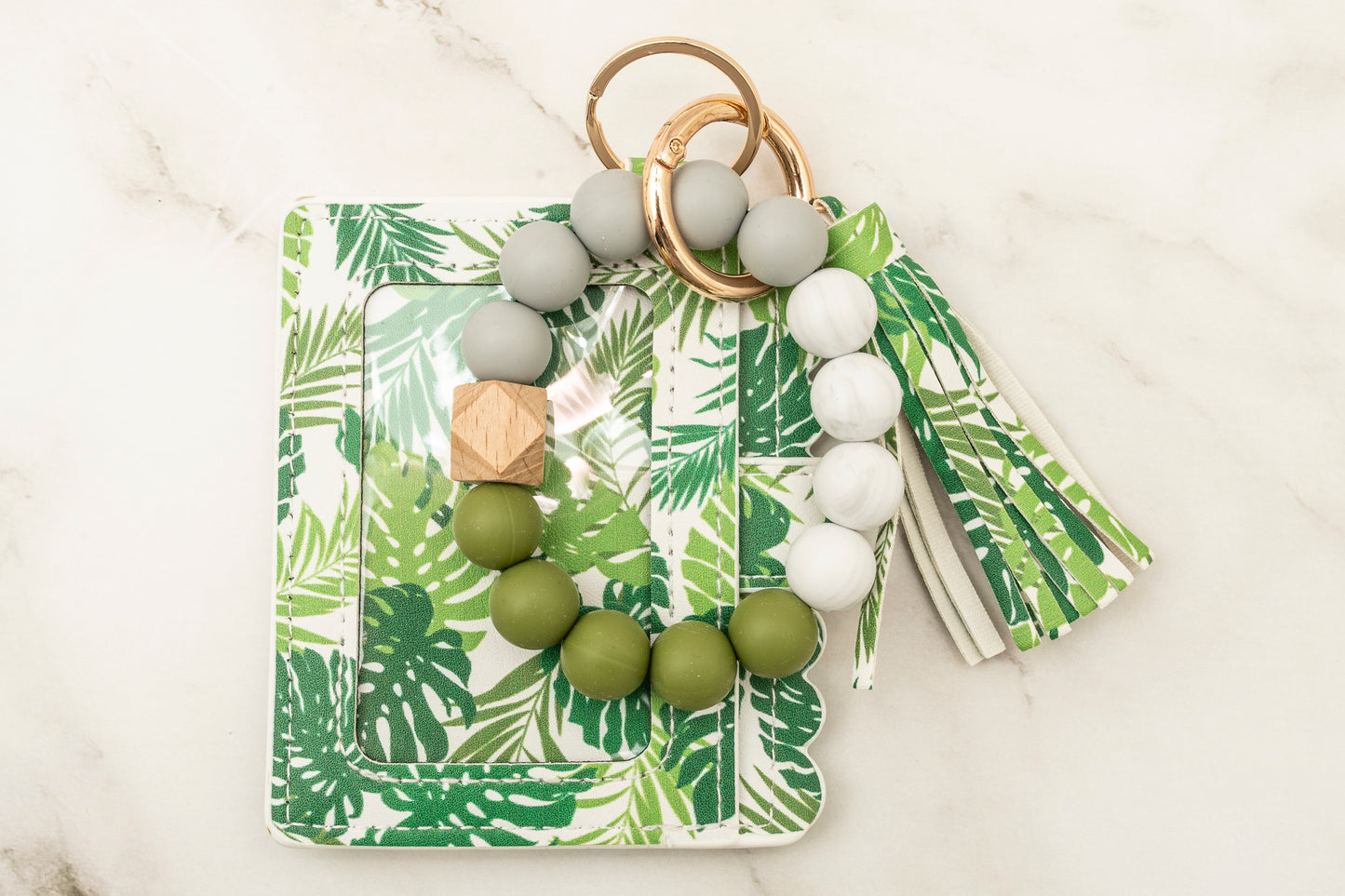 Green Monstera Silicone Wristlet with Wallet