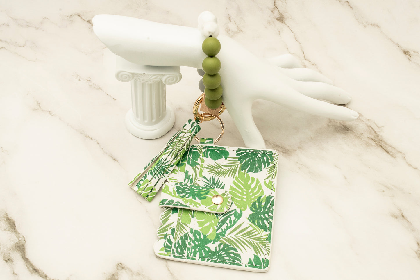 Green Monstera Silicone Wristlet with Wallet