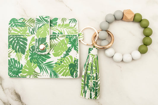 Green Monstera Silicone Wristlet with Wallet