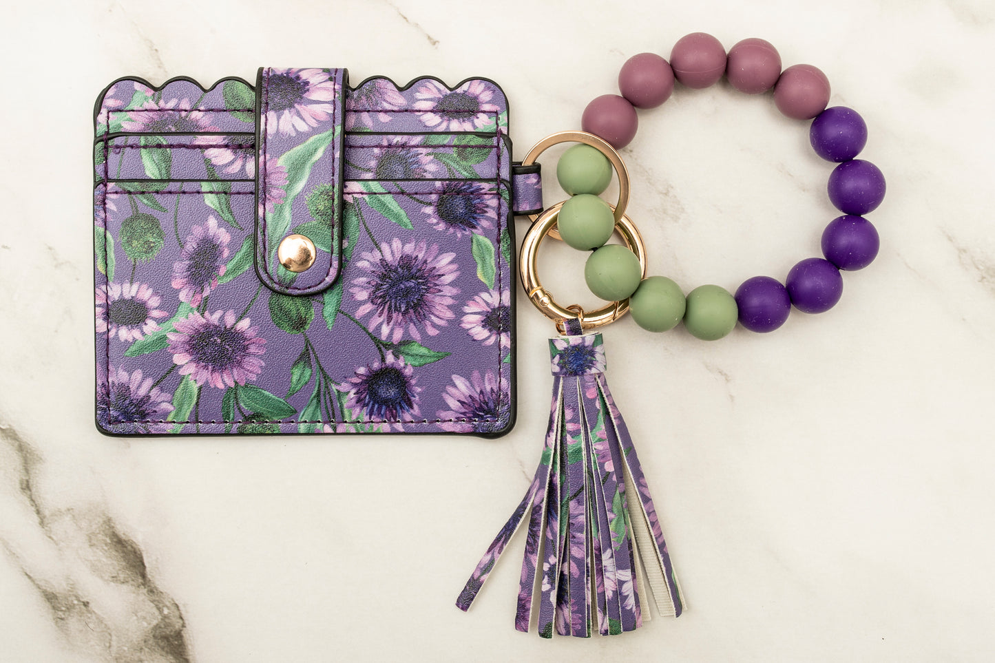 Purple Daisy Silicone Wristlet with Wallet