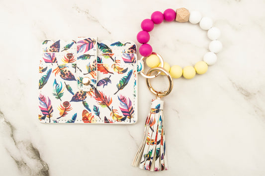 Rainbow Feathers Silicone Wristlet with Wallet