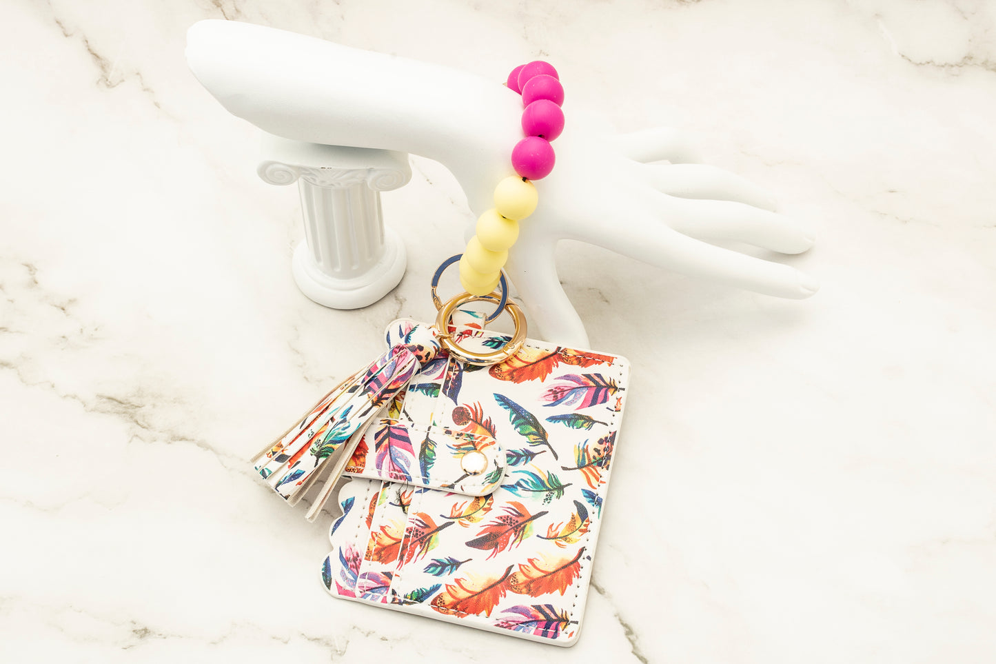 Rainbow Feathers Silicone Wristlet with Wallet