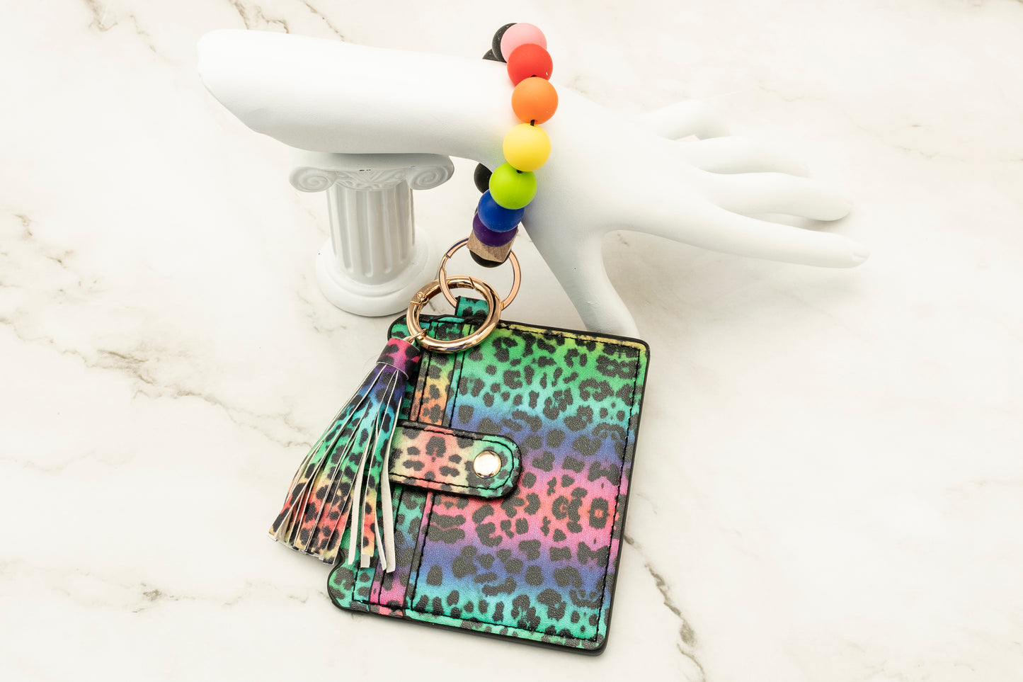 Rainbow Leopard Silicone Wristlet with Wallet