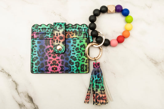 Rainbow Leopard Silicone Wristlet with Wallet