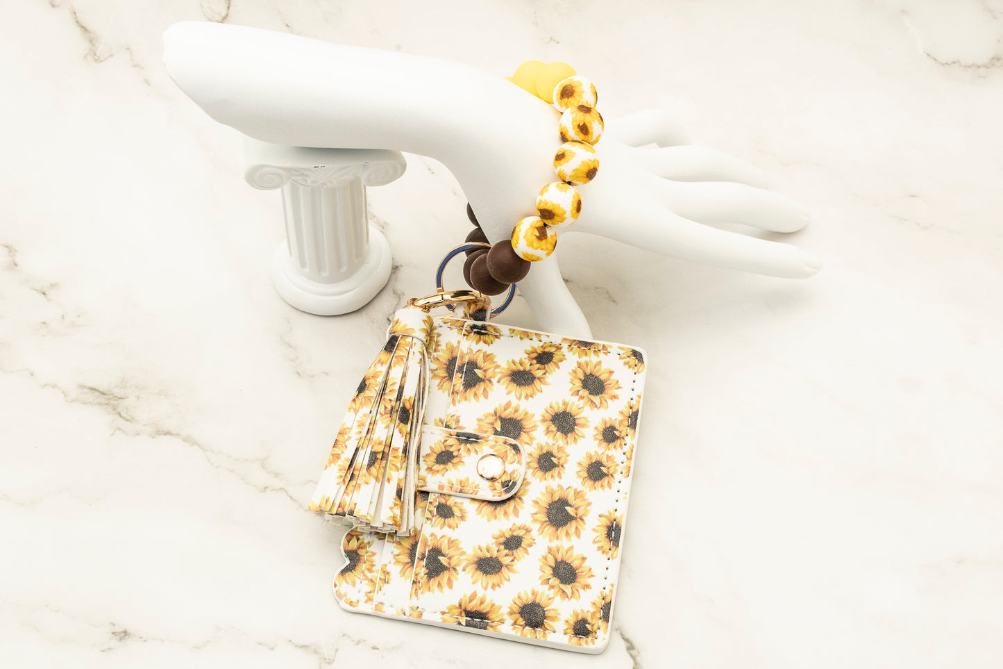 White Sunflower Silicone Wristlet with Wallet