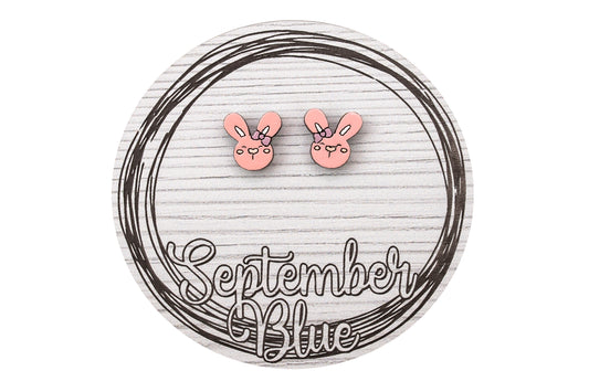 Pink Bunny Wood Studs